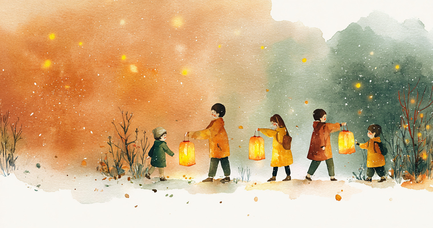 Kinder mit leuchtenden Laternen beim St. Martins-Umzug