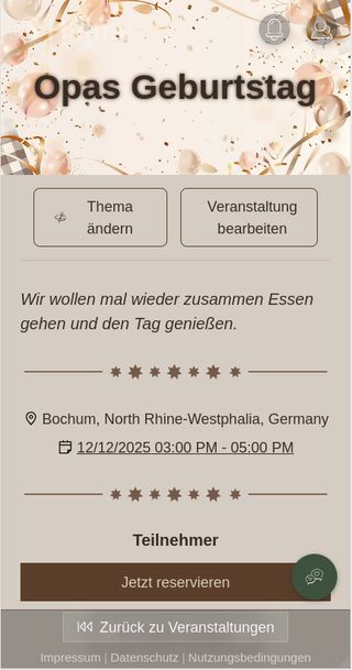 Event-Planung für Kindergeburtstag in der Hejme App