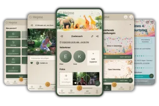Hejme App - Übersicht mit Events, Momenten und Fotos auf verschiedenen Geräten